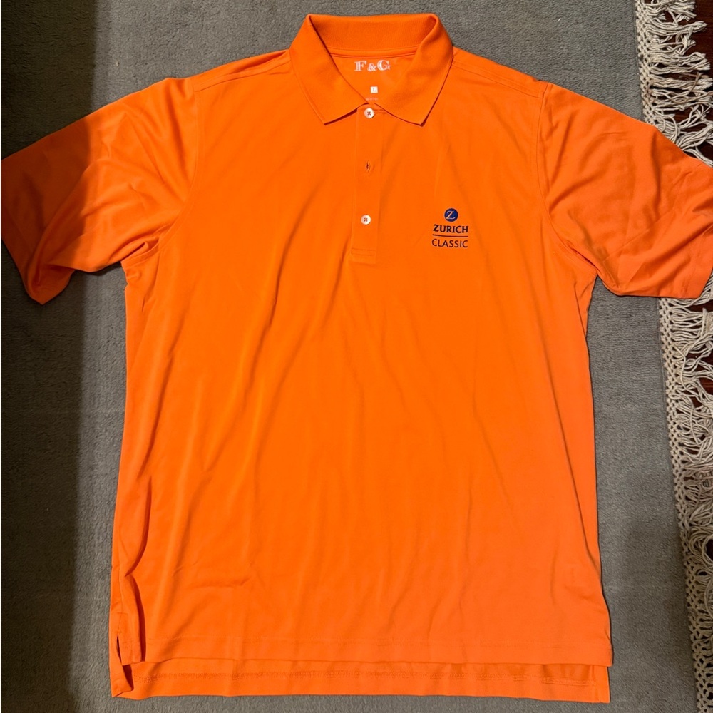 F&G Orange Short Sleeve Golf Polo Men’s Size Large Zurich Classic